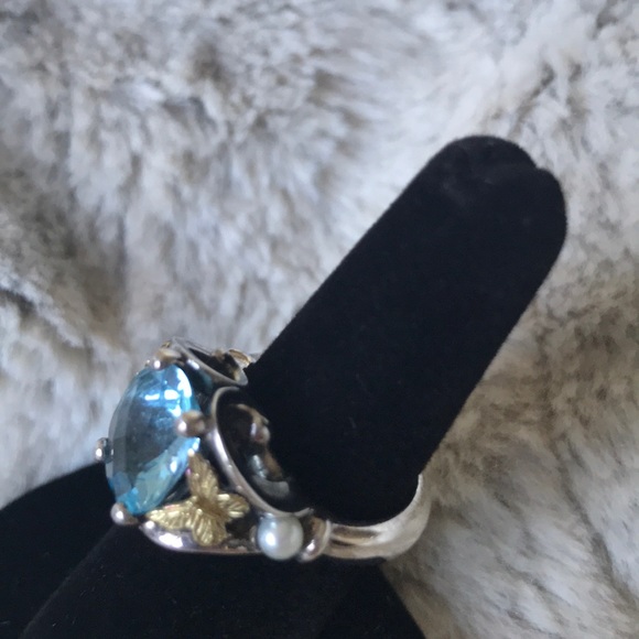 ANN KING STERLING/18K BLUE TOPAZ GEMSTONE RING - Picture 4 of 8